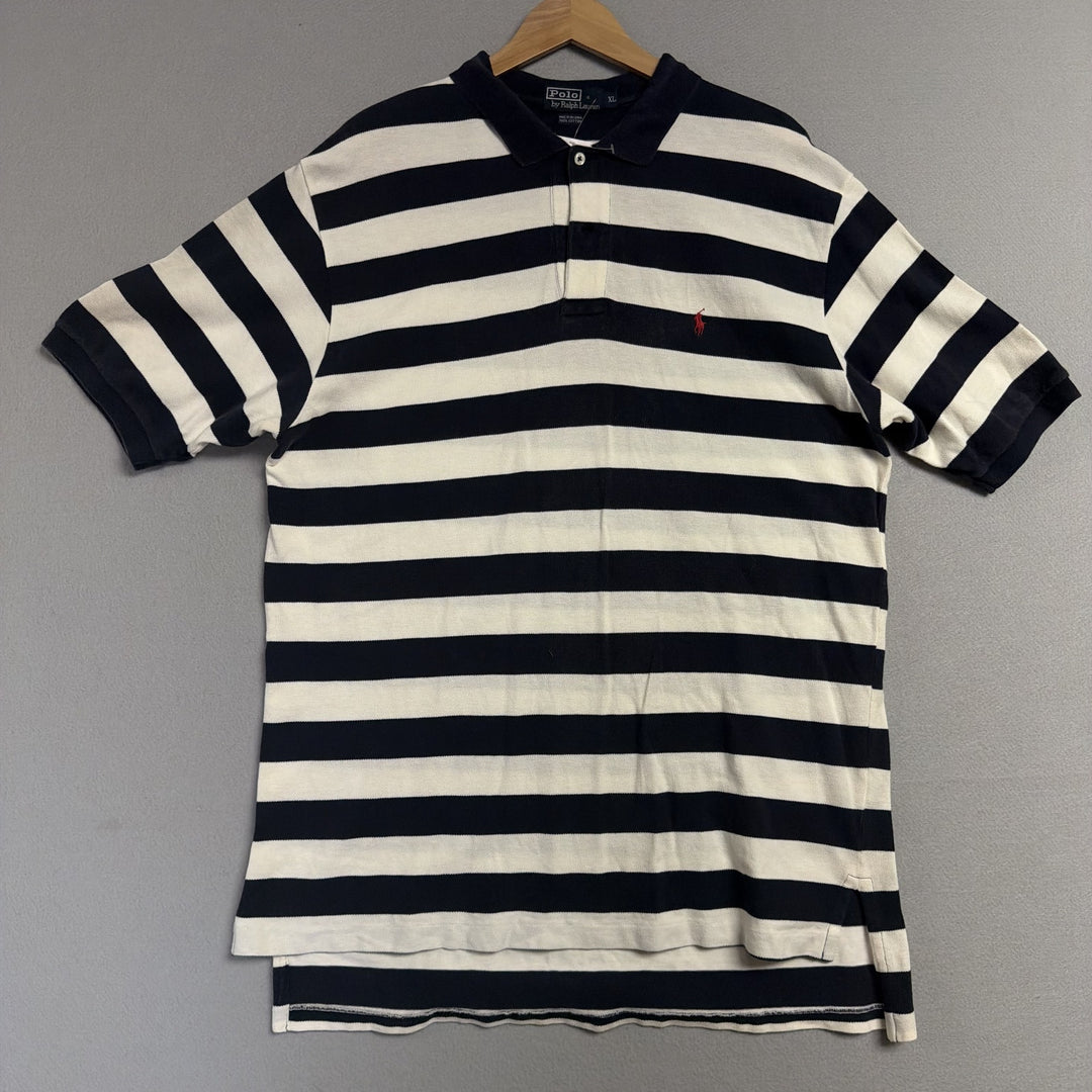 Vintage Ralph Lauren Navy and White Stripe Polo Shirt Size XL