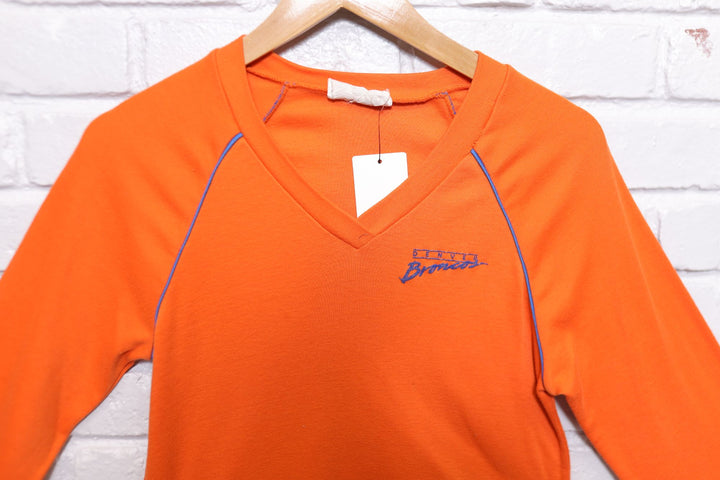 Denver Broncos Vintage V Neck Raglan Sweatshirt 80s XS