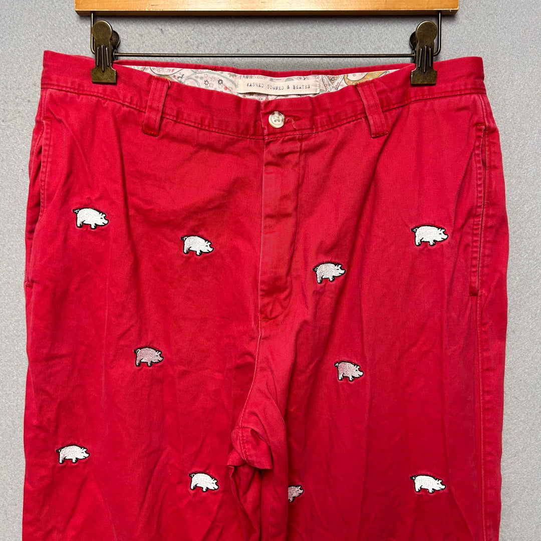 Washed Stone And Beaten Embroidered Pig Arkansas Pants Size 33x27