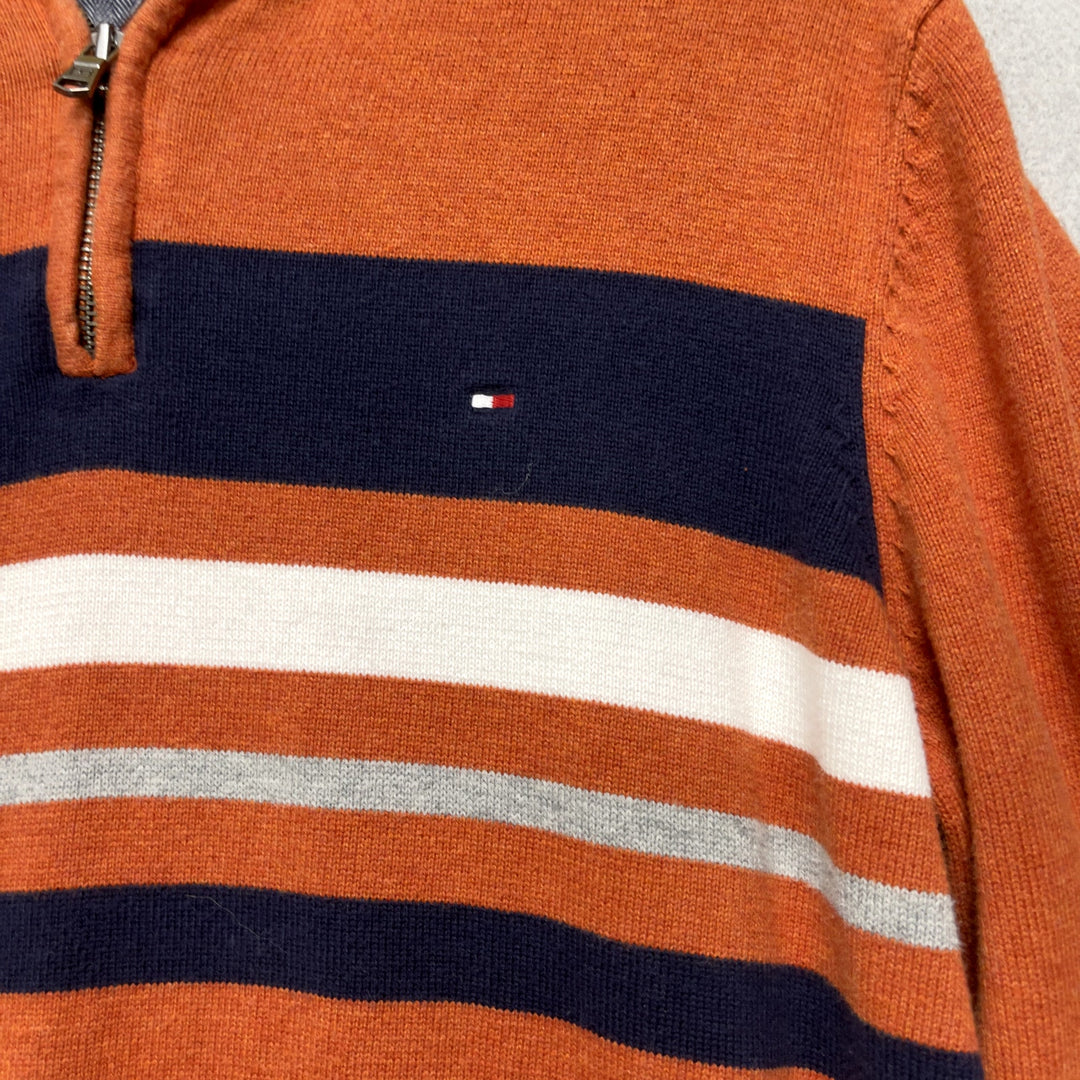 Men's Tommy Hilfiger Orange Striped 1/4 Zip Sweater Size Large
