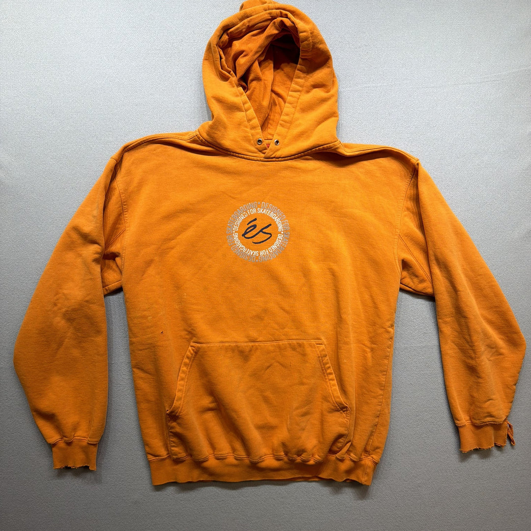 Y2K éS Skateboard Co Round Text Logo Hoodie Orange Size Large