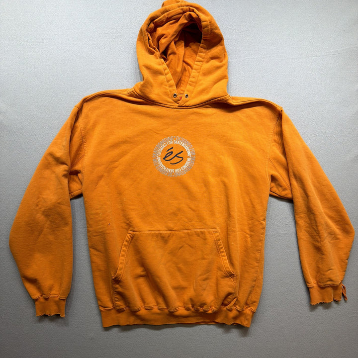 Y2K éS Skateboard Co Round Text Logo Hoodie Orange Size Large