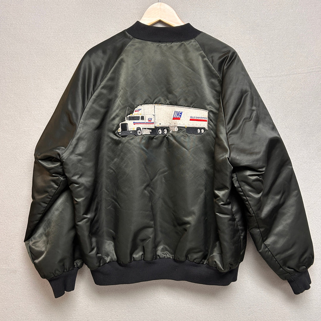 Vintage Willis Shaw Express Black Nylon Trucker Bomber Jacket Size XXL
