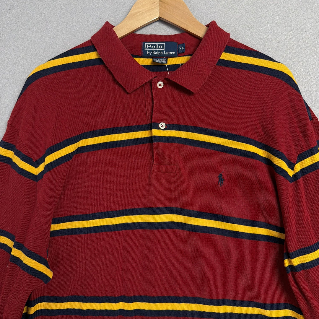Vintage Ralph Lauren Red Striped Polo Shirt Size XL