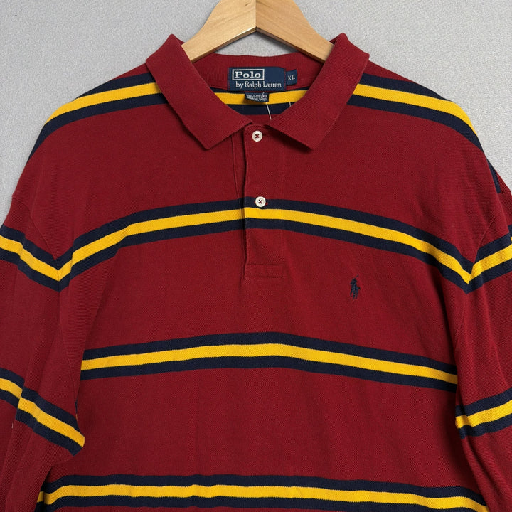 Vintage Ralph Lauren Red Striped Polo Shirt Size XL