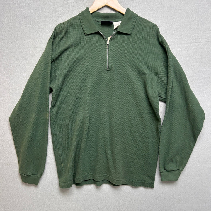 Early 2000s Faded Glory Men's Long Sleeve Green Quarter Zip Shirt Medium