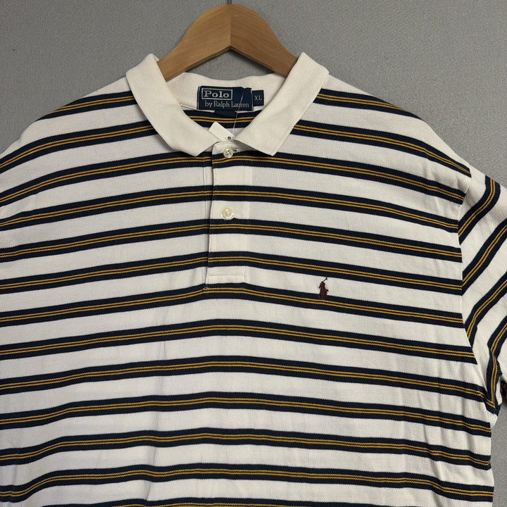 Vintage Ralph Lauren Yellow and White Stripe Polo Shirt Size XL