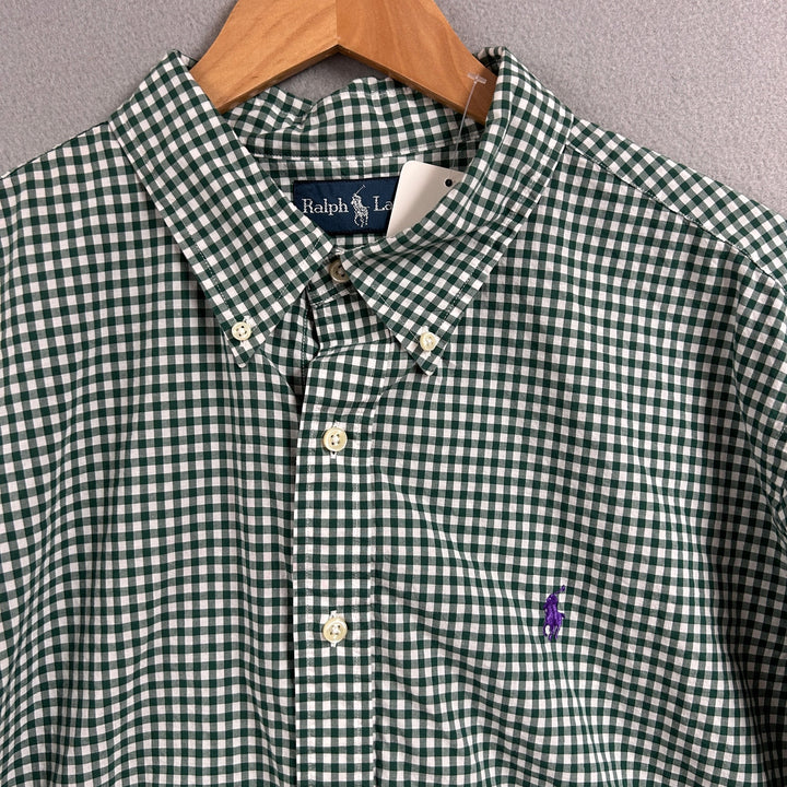 Vintage Polo Ralph Lauren Green Gingham Plaid Shirt Size XXL
