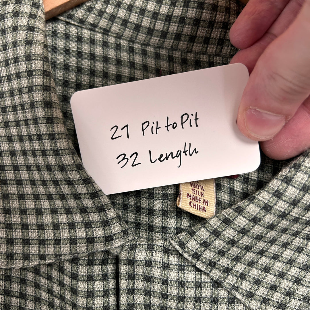 Vintage Tommy Bahama 100% Silk Green Check Pocket Button Up XL
