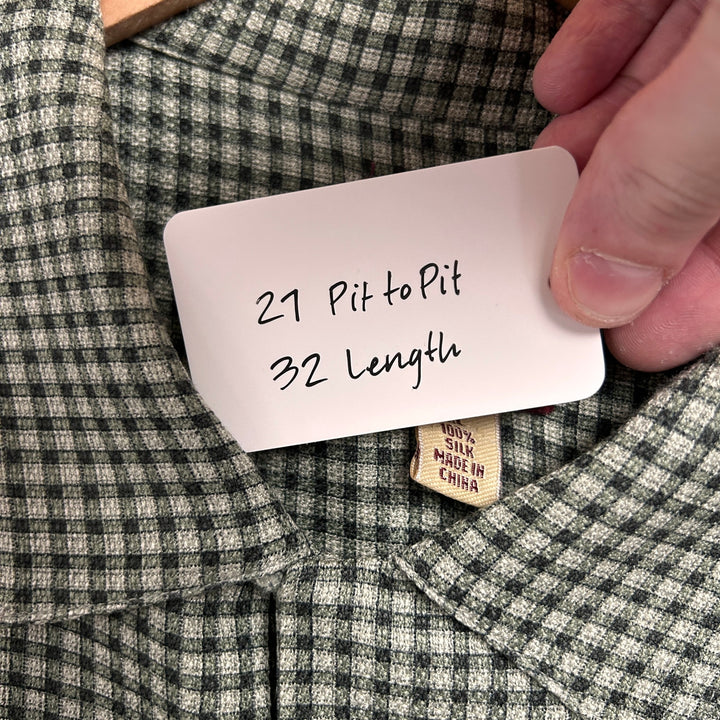 Vintage Tommy Bahama 100% Silk Green Check Pocket Button Up XL