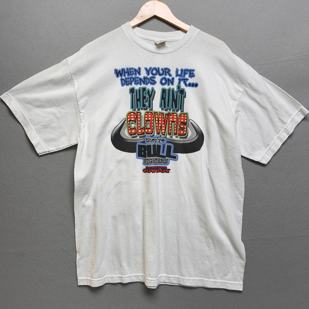 Vintage Rodeo Clowns Bull Fighters White Shirt Size XL
