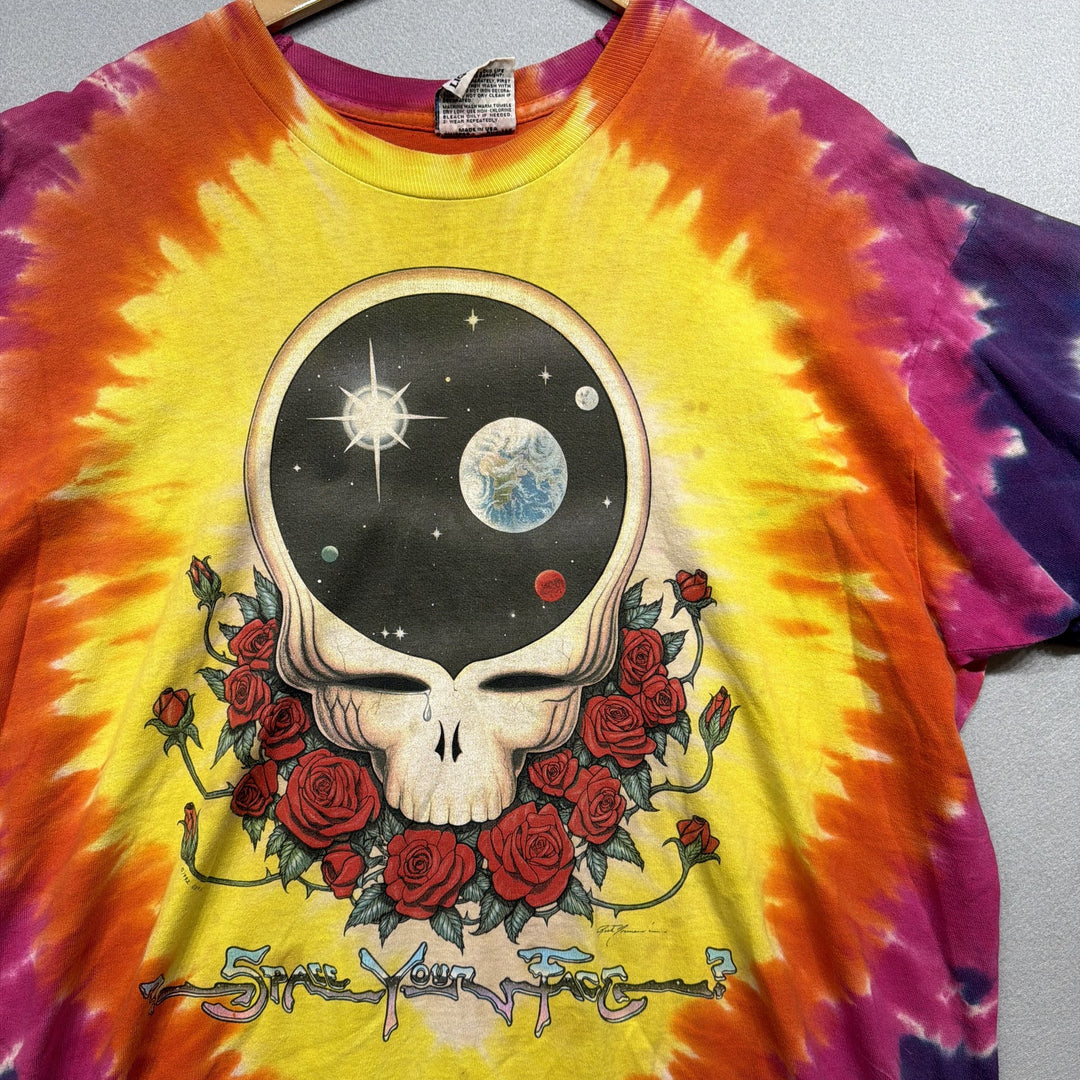 Vintage 90s Grateful Dead Space Your Face Liquid Blue Tie Dye T Shirt Size XL