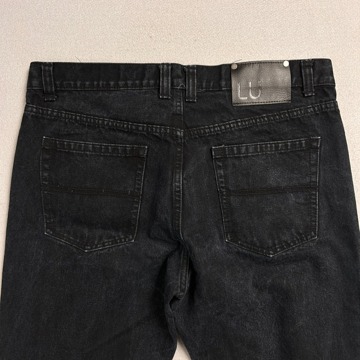 Linea Uomo Mens Black Denim Jeans Baggy Wide fit 38x32