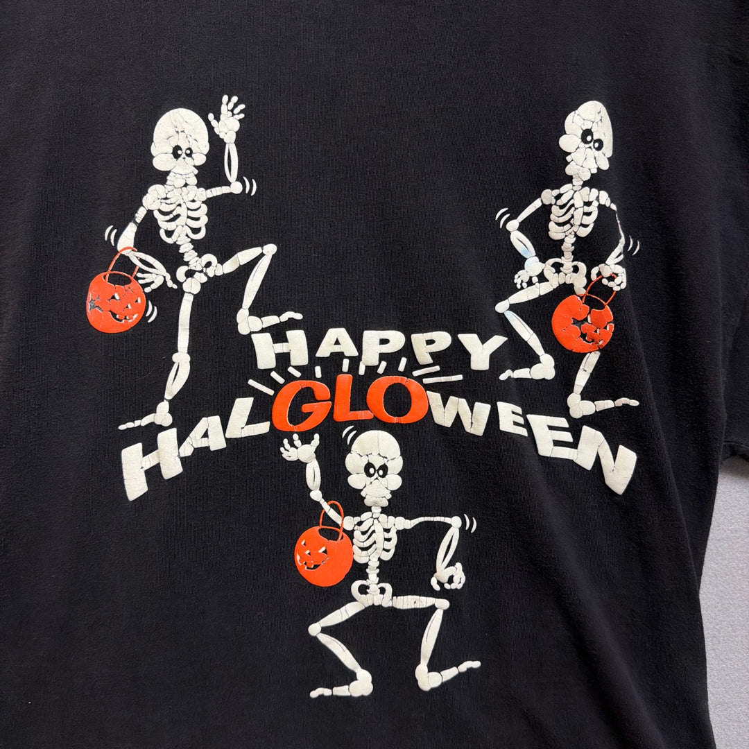 Vintage 90s Happy Halloween Skeleton Glow T Shirt Size XL