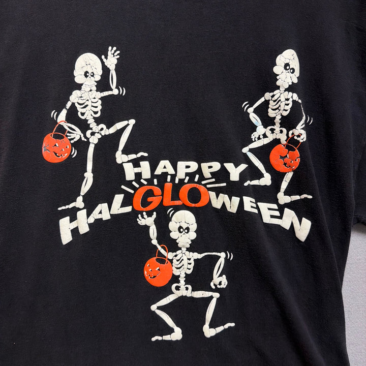 Vintage 90s Happy Halloween Skeleton Glow T Shirt Size XL