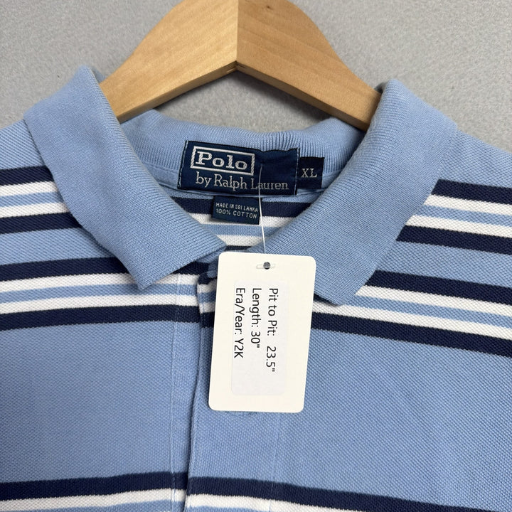 Vintage Ralph Lauren Blue Stripe Polo Shirt Size XL