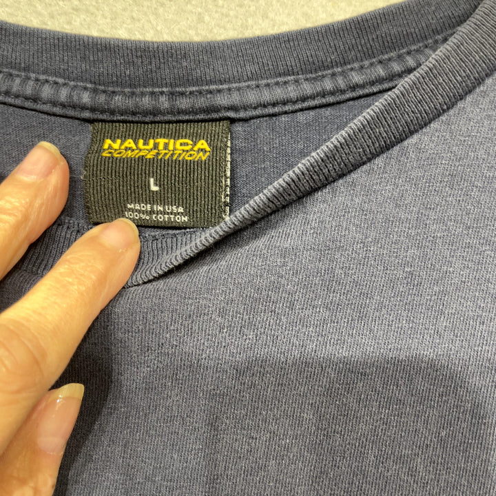 Vintage Nautica competition Cropped Blue T Shirt Size Large