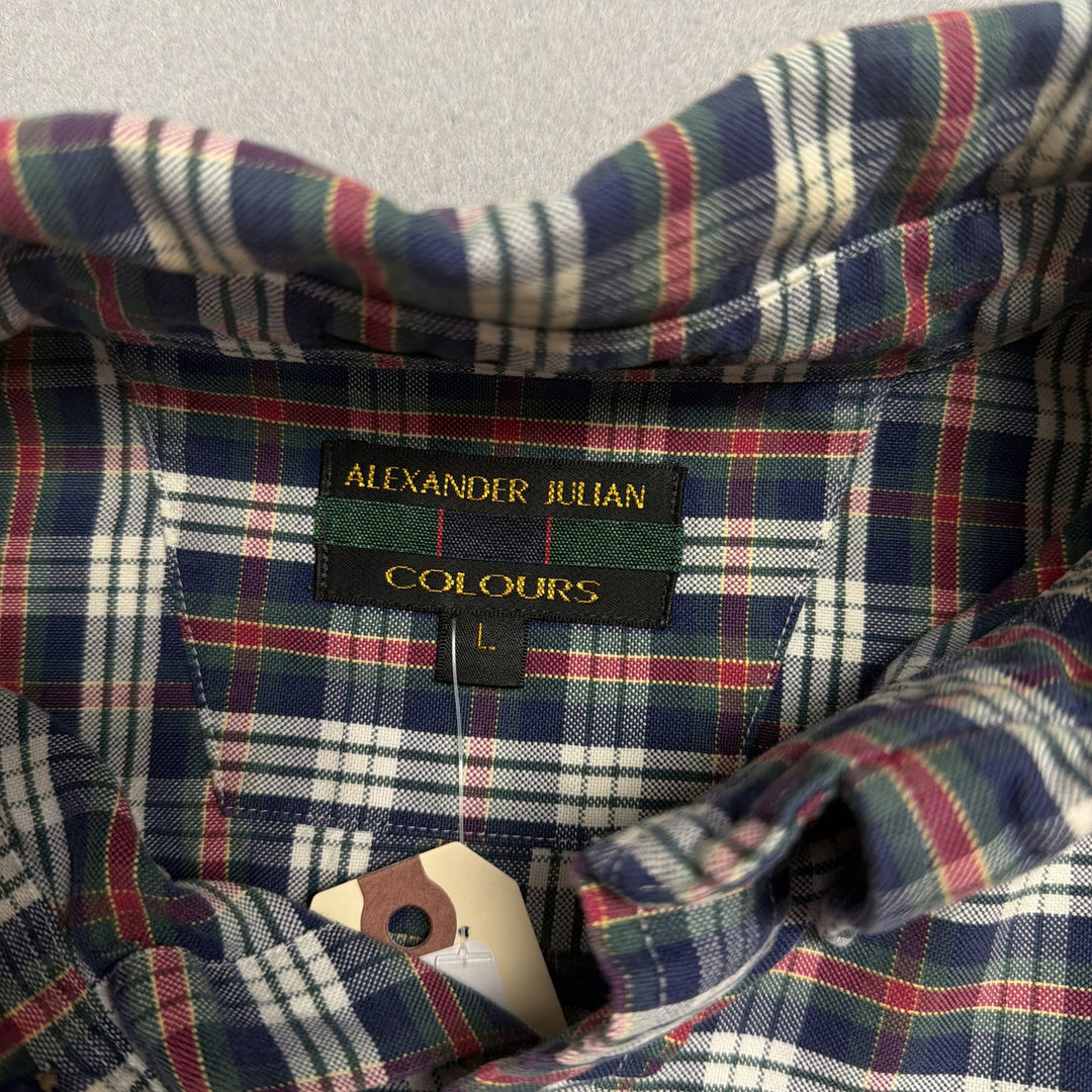 Vintage Alexander Julian Plaid  Button Down Shirt Size Large