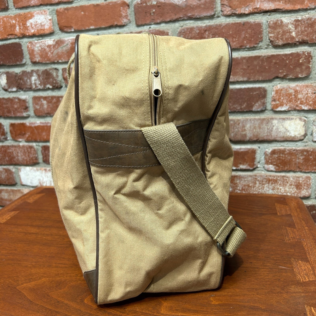 Ralph Lauren Duffle Bag Vintage Tan Canvas and Leather Travel Weekender Bag