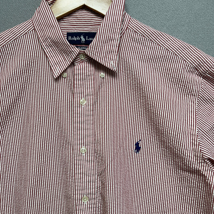 Vintage Polo Ralph Lauren Seersucker Button Down Shirt Size Large