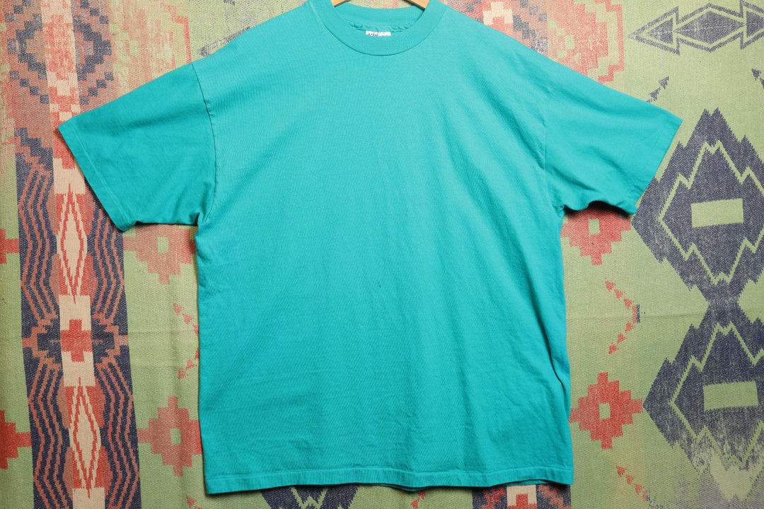 Hanes Beefy Vintage Teal Blank T Shirt 90s XL