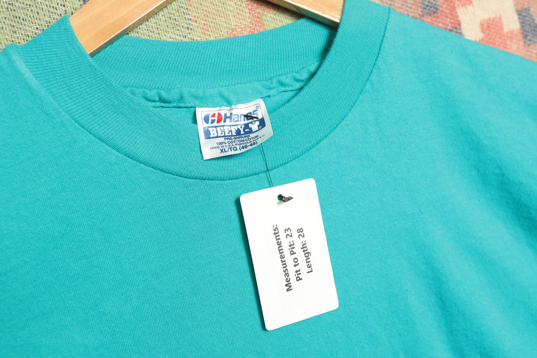 Hanes Beefy Vintage Teal Blank T Shirt 90s XL