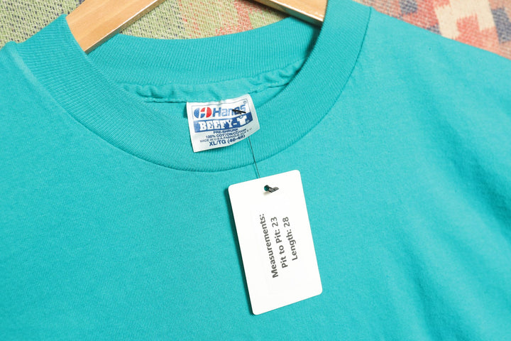 Hanes Beefy Vintage Teal Blank T Shirt 90s XL