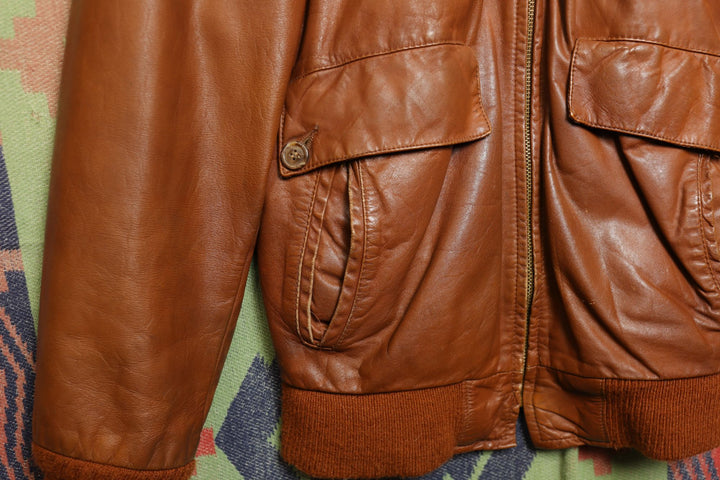 Vintage Brown Leather Jacket Faux Fur Collar Small 70s