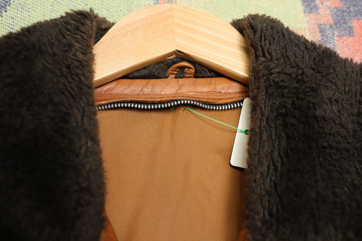 Vintage Brown Leather Jacket Faux Fur Collar Small 70s