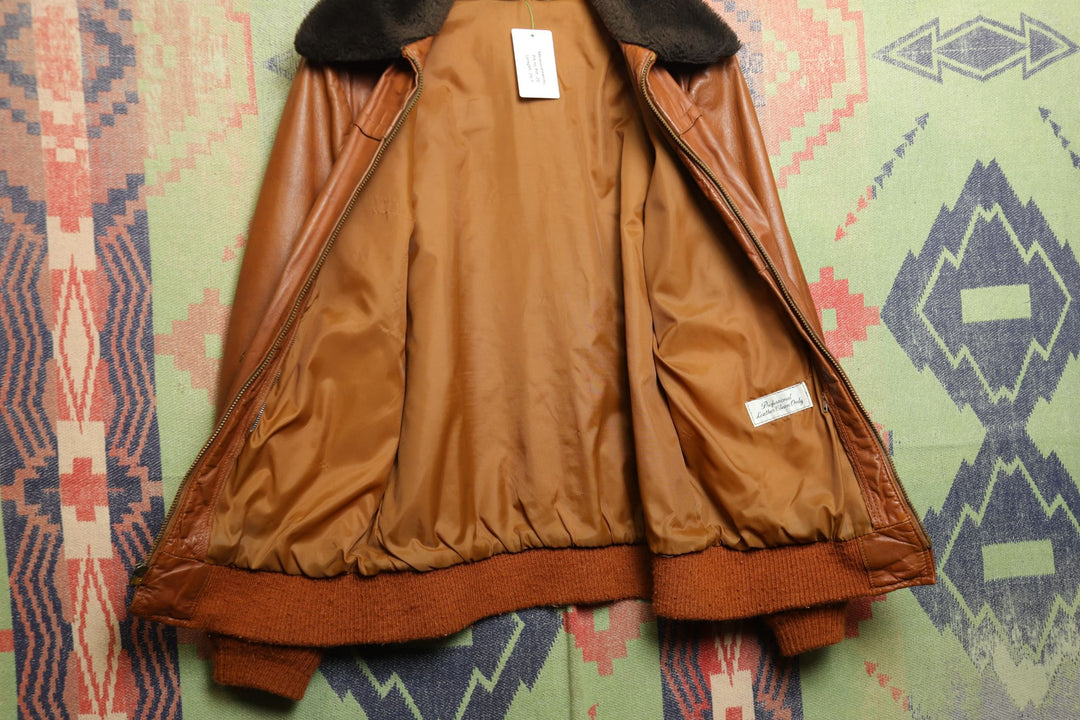 Vintage Brown Leather Jacket Faux Fur Collar Small 70s