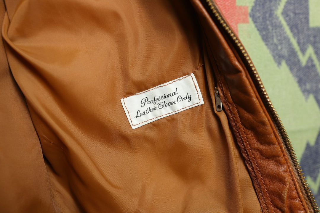 Vintage Brown Leather Jacket Faux Fur Collar Small 70s