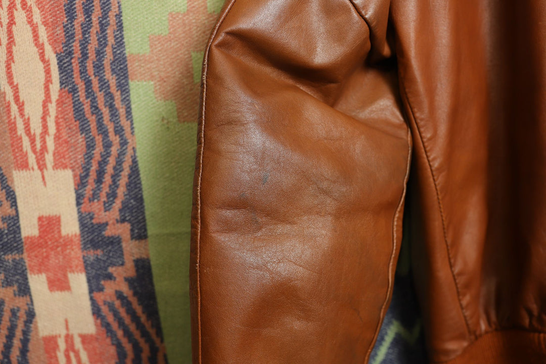 Vintage Brown Leather Jacket Faux Fur Collar Small 70s