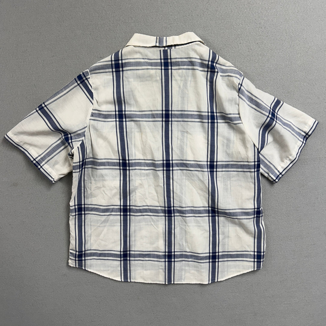 Vintage 90's Blue Plaid Double Pocket Button Up Shirt Medium