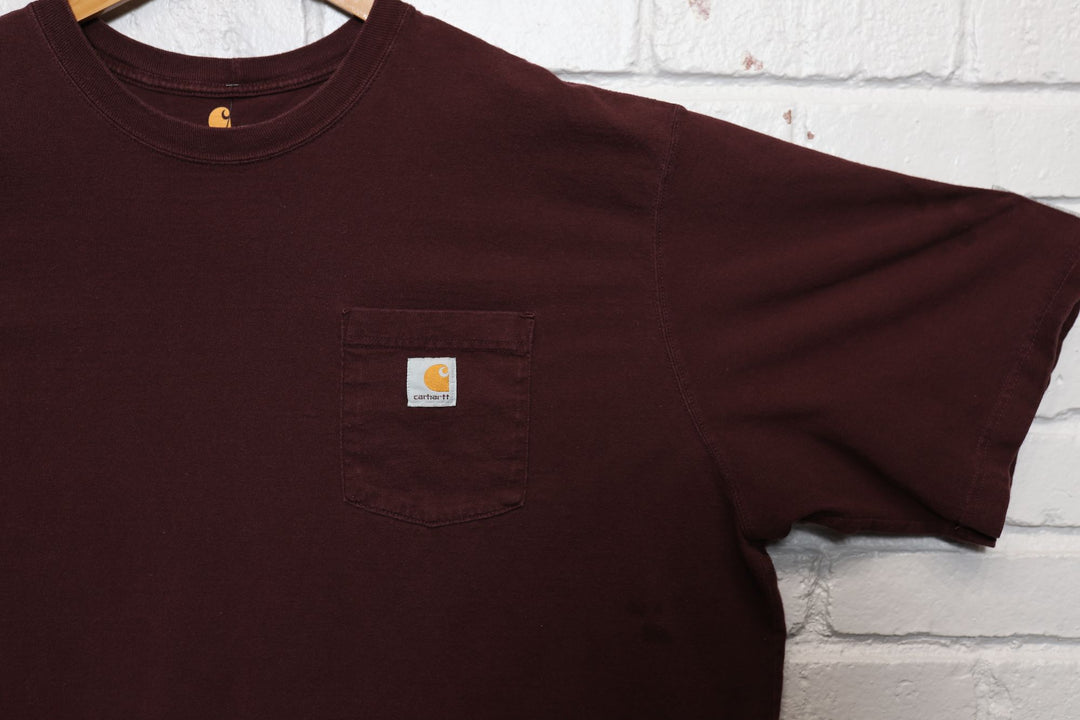 2000s carhartt blank burgundy pocket tee size xxxl tall