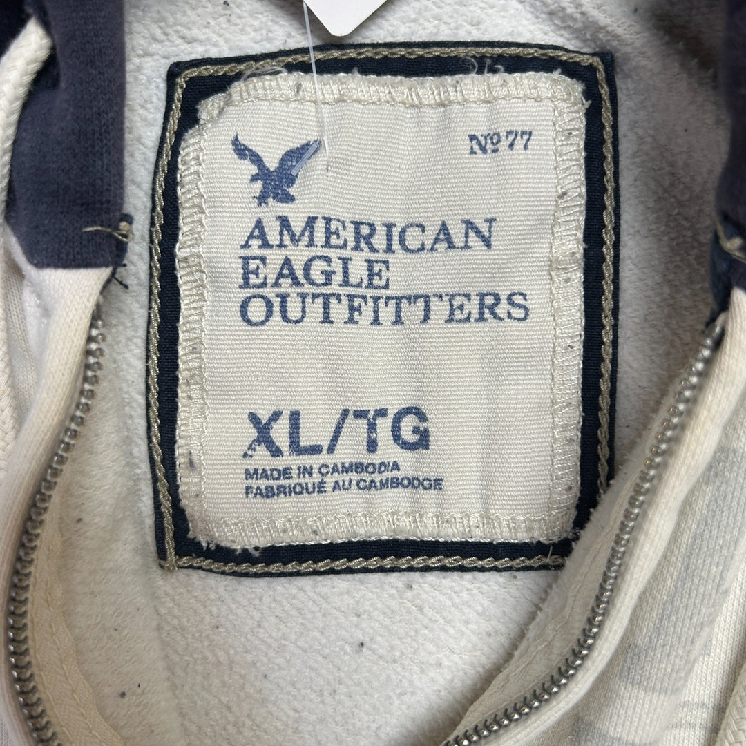 American Eagle Mens XL Navy White Two Tone Vintage Grunge Y2k Distressed Hoodie