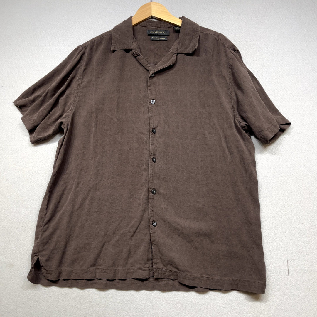 Vintage Axist Brown Silk Shirt Size Large