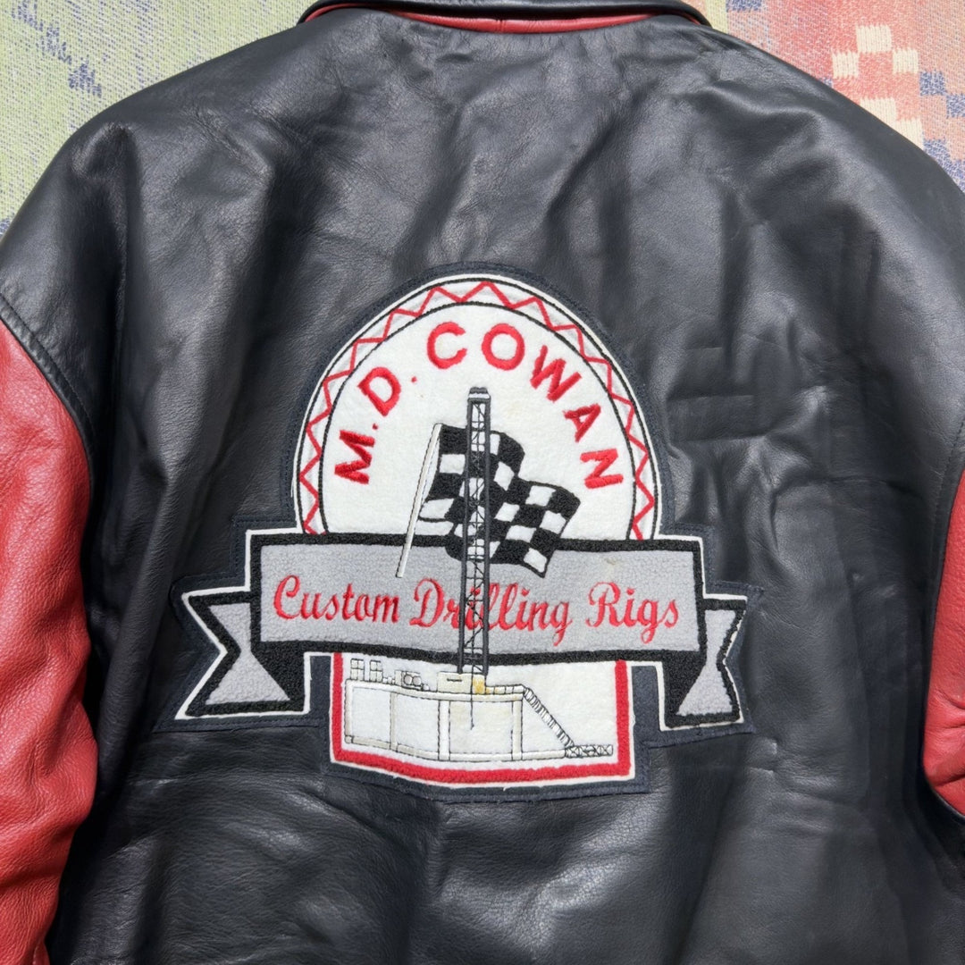 Vintage M.D. Cowan Drilling Rigs Odessa Leather Varsity Jacket Medium 2000s Oil