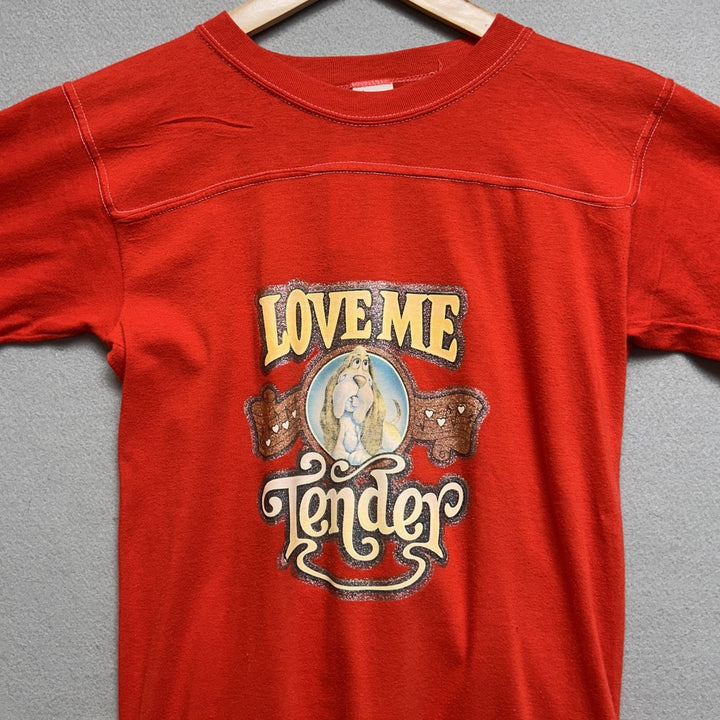 80's Vintage "Love Me Tender " Red Hound Dog T Shirt Size Small