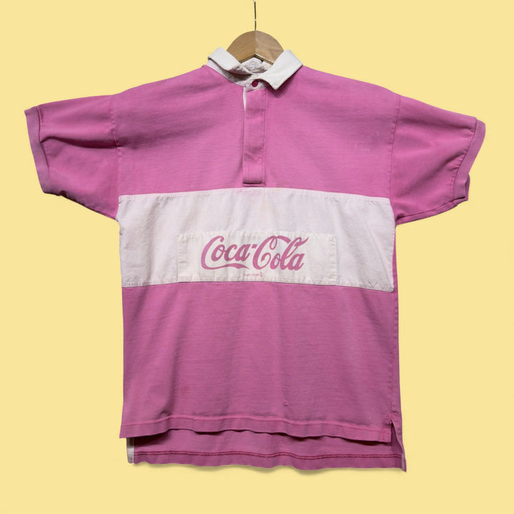 Vintage Coca Cola 80s Pink Polo Shirt Size Medium