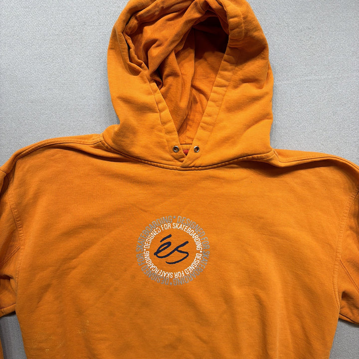 Y2K éS Skateboard Co Round Text Logo Hoodie Orange Size Large