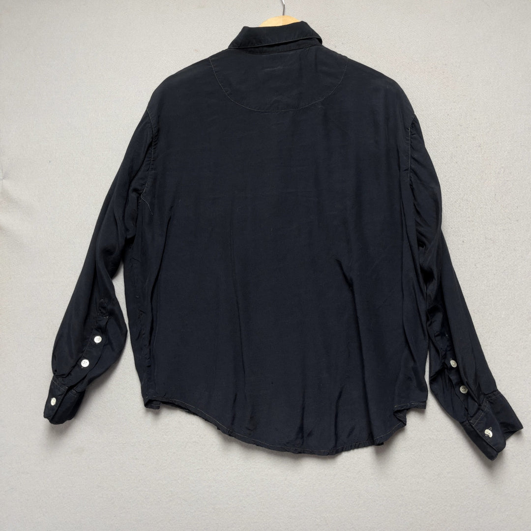 90s Simple Standards Women's Black Floral Embroidered Button Down S