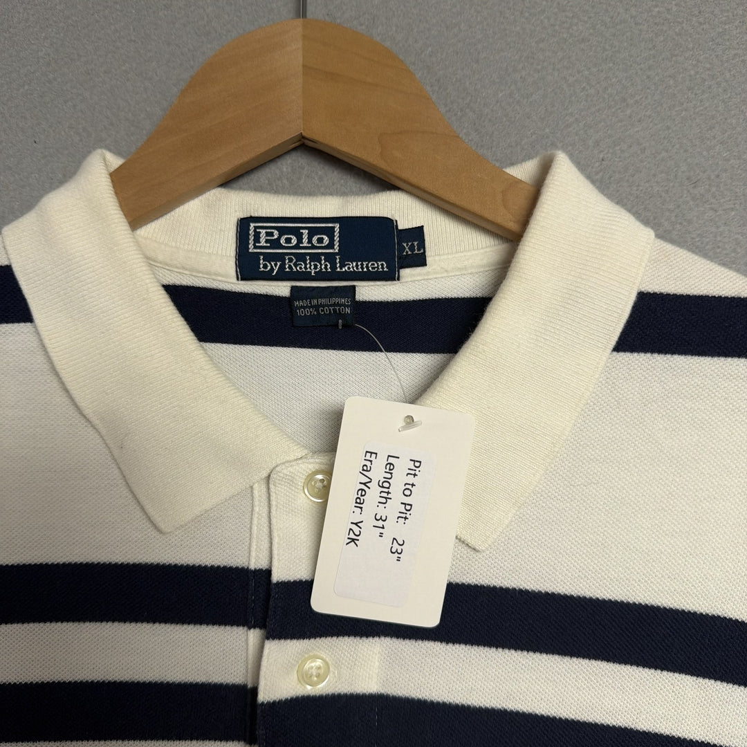 Vintage Ralph Lauren White and Blue Polo Shirt Size XL