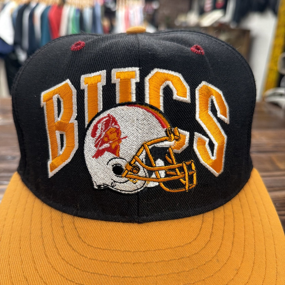 90's Team NFL Tampa Bay Bucs Embroidered Helmet Logo Hat Black Orange Snapback