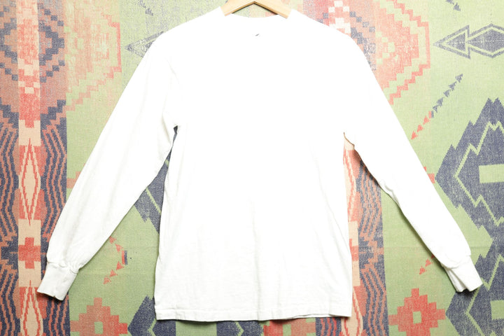 Hanes Vintage White Long Sleeve T Shirt Small 80s