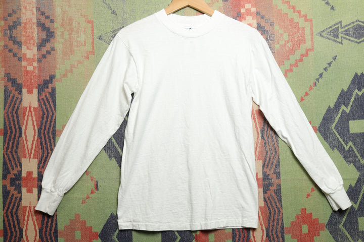 Hanes Vintage White Long Sleeve T Shirt Small 80s