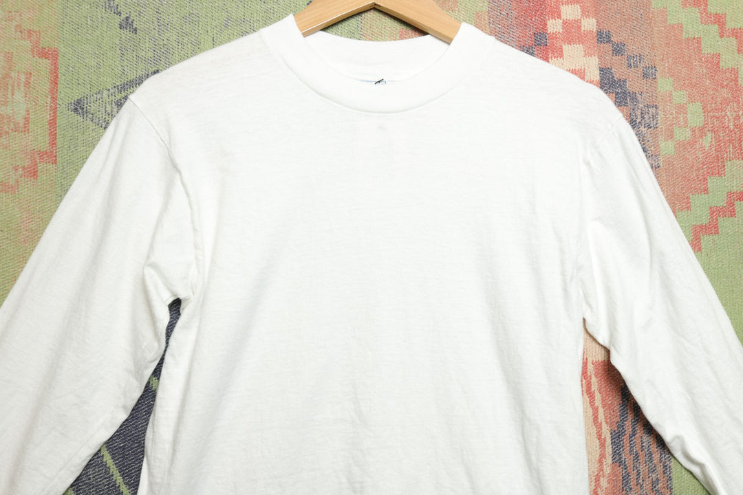 Hanes Vintage White Long Sleeve T Shirt Small 80s