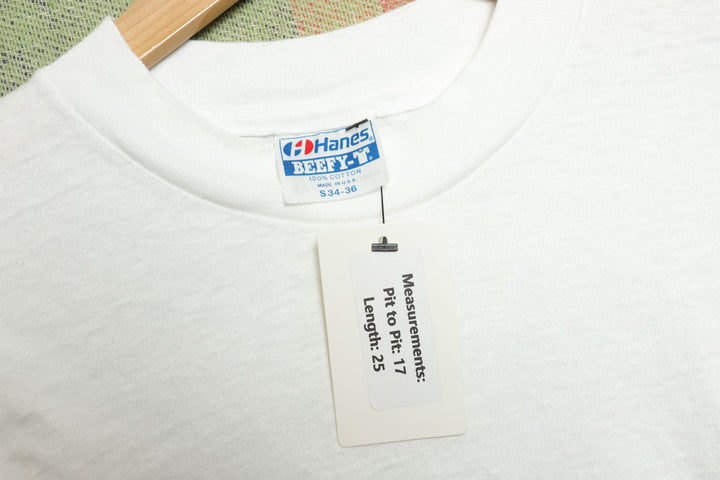 Hanes Vintage White Long Sleeve T Shirt Small 80s