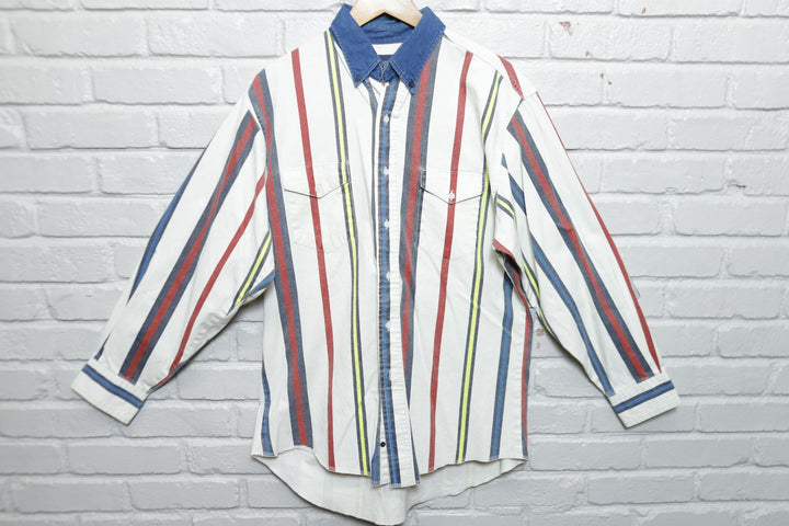 Wrangler Striped Brushpopper Vintage Shirt Large 90s