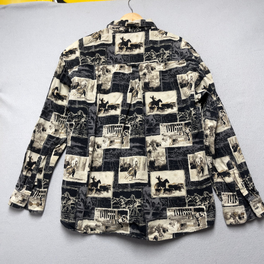 Vintage Men's Sandy River Western Print All Over Button Down Large