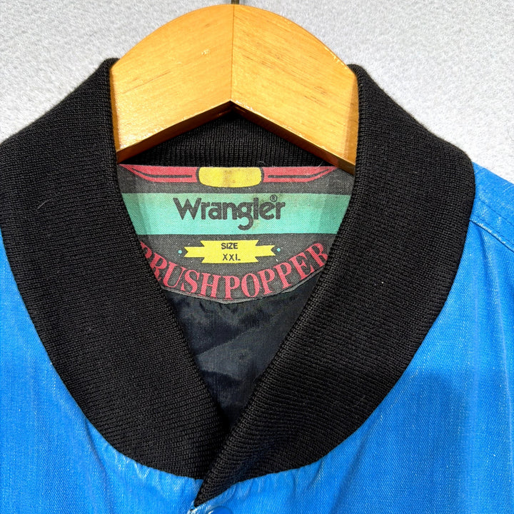 Vintage Wrangler Brushpopper Blue Snap Bomber Jacket Size XXL